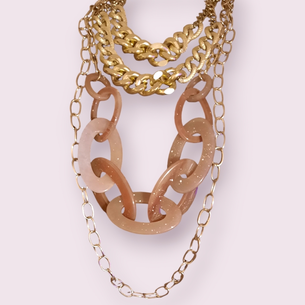 3 pc goldtone necklaces two statement one long layering piece ann taylor factory